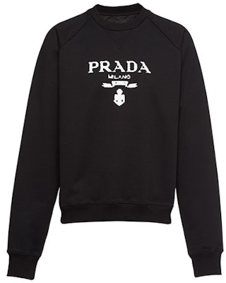 프라다 FW21 로고 프린트 유니섹스 블랙 크루넥 스웨트셔츠. UJL1901YYB-F0806-S-202 Order 프라다 FW21 로고 프린트 유니섹스 블랙 크루넥 스웨트셔츠. UJL1901YYB-F0806-S-202