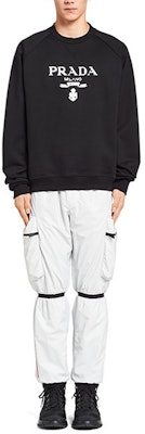 프라다 FW21 로고 프린트 유니섹스 블랙 크루넥 스웨트셔츠. UJL1901YYB-F0806-S-202 Lookbook 프라다 FW21 로고 프린트 유니섹스 블랙 크루넥 스웨트셔츠. UJL1901YYB-F0806-S-202
