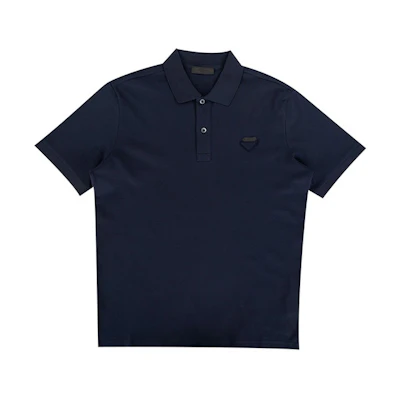 PRADA FW21 Logo Stamp Short Sleeve Polo Shirt Navy Blue . UJN444-S181XGS-F0124