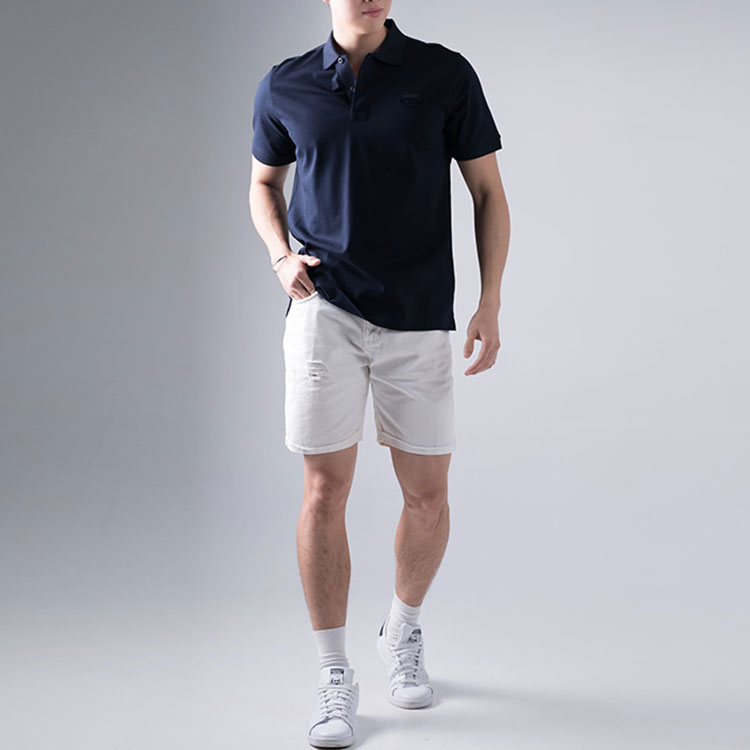 Lookbook 普拉达 FW21 徽标印花海军蓝短袖 POLO 衫. UJN444-S181XGS-F0124