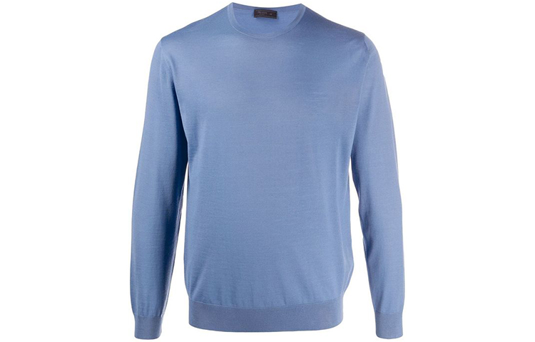 Order PRADA FW21 Sweater Pria Wol Biru Solid Lengan Panjang Crewneck. UMM984C5W-F0154