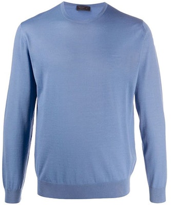 PRADA FW21 Sweater Pria Wol Biru Solid Lengan Panjang Crewneck. UMM984C5W-F0154 Order PRADA FW21 Sweater Pria Wol Biru Solid Lengan Panjang Crewneck. UMM984C5W-F0154