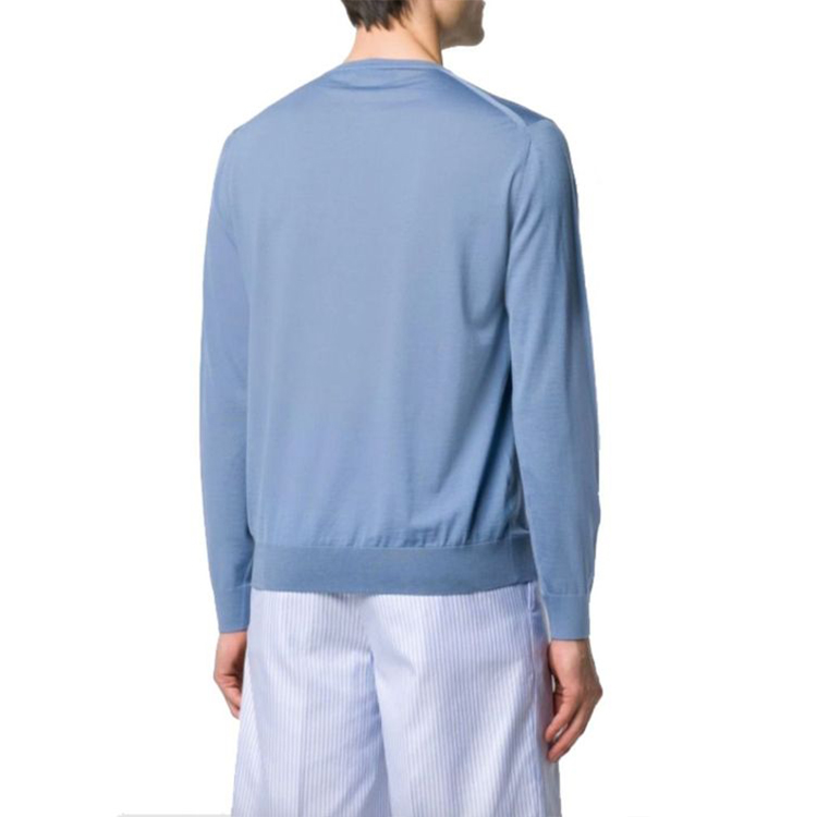 Shop PRADA FW21 Sweater Pria Wol Biru Solid Lengan Panjang Crewneck. UMM984C5W-F0154