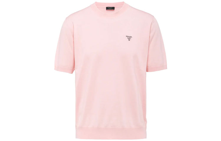 PRADA FW21 Pink Logo Embroidered Crew Neck T-Shirt. UMB266-1ZLE-F0442-S-212