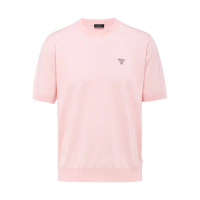 PRADA FW21 Pink Logo Embroidered Crew Neck T-Shirt. UMB266-1ZLE-F0442-S-212