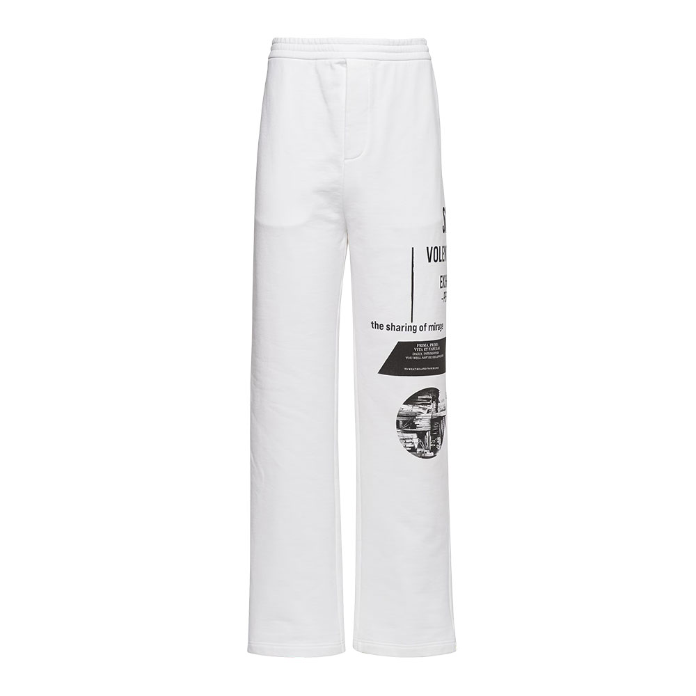 PRADA FW21 Printed Cotton Fleece Casual Pants Men’s White UJP179-1YWV-F0964-S-211