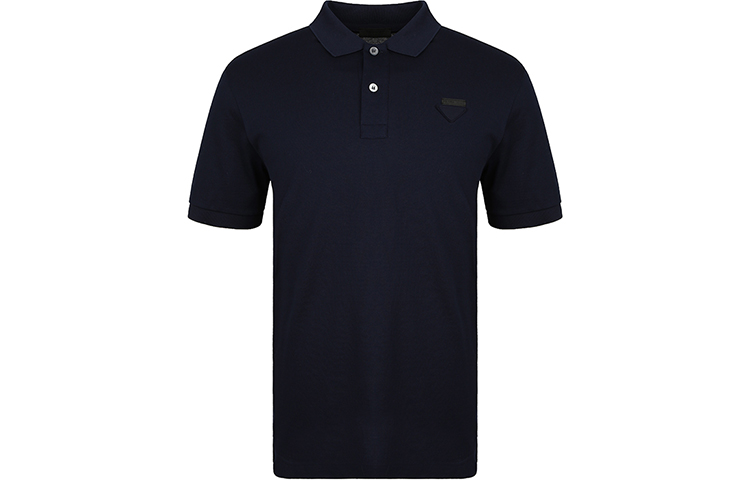 PRADA FW21 Solid Color Logo Patch Polo Shirt - Dark Blue UJN444XGS-F0124
