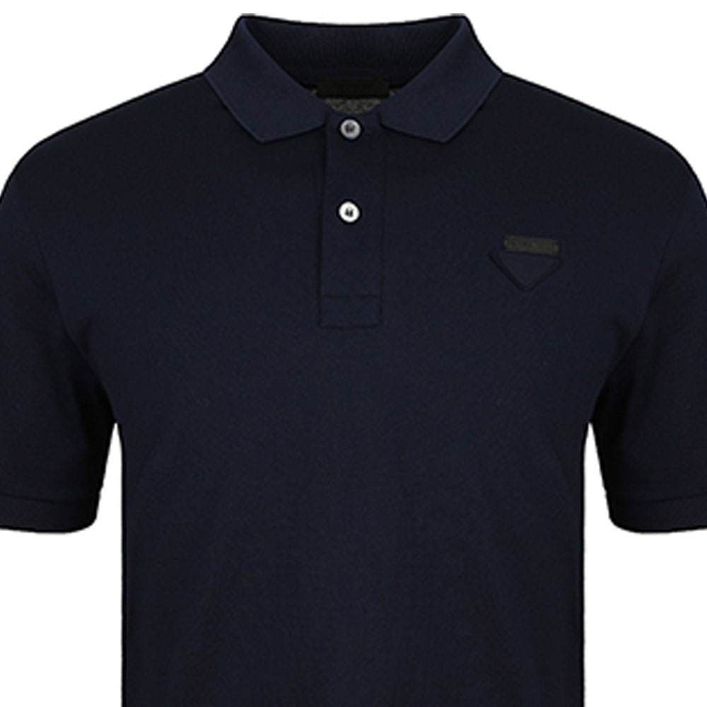 Cheap プラダ FW21 ロゴパッチ付き無地ポロシャツ - ダークブルー UJN444XGS-F0124