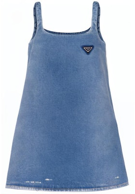 普拉达 FW21 固定标志蓝色牛仔吊带A字连衣裙 GFA122-1ZAB-F0008-S-212 Order 普拉达 FW21 固定标志蓝色牛仔吊带A字连衣裙 GFA122-1ZAB-F0008-S-212