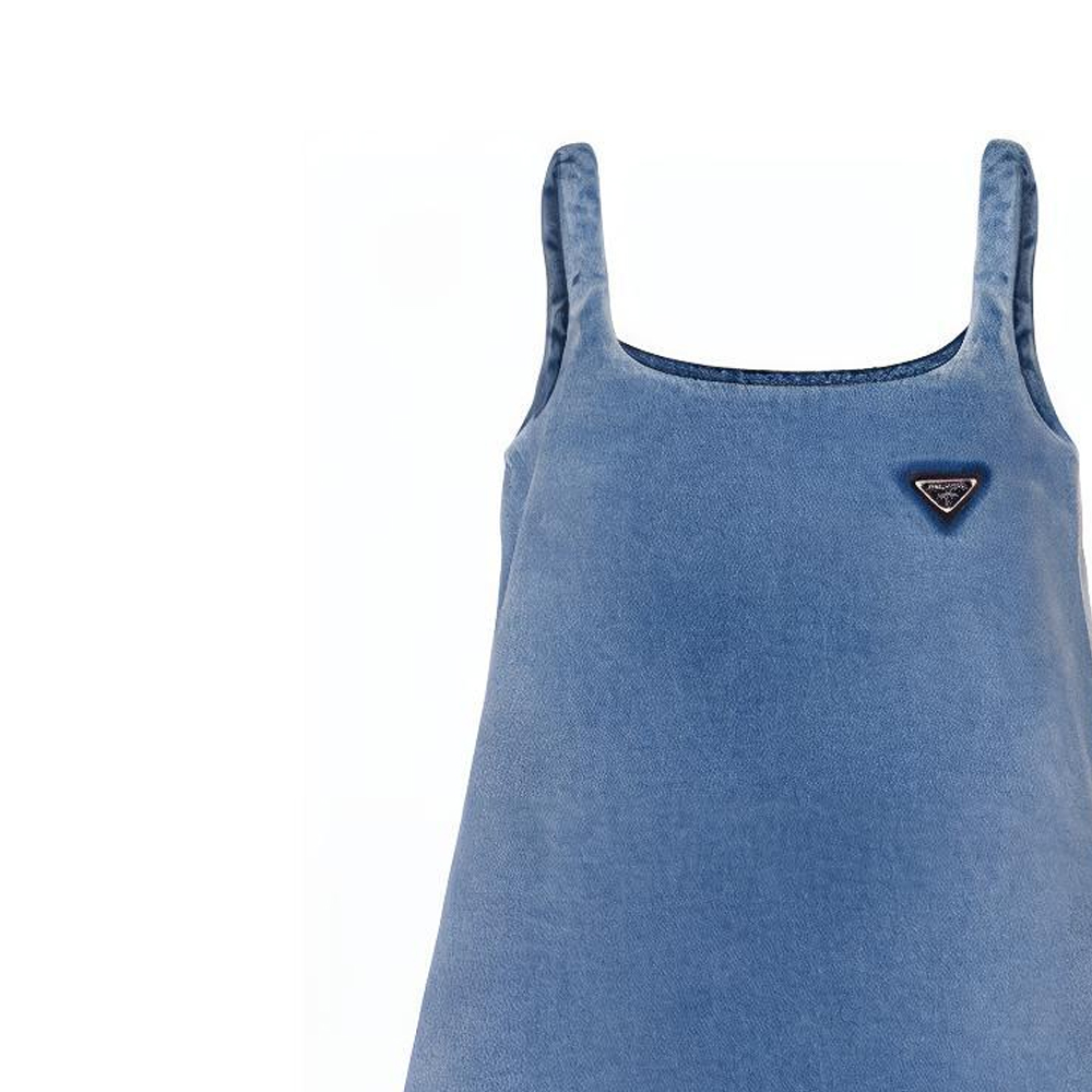 Details for 普拉达 FW21 固定标志蓝色牛仔吊带A字连衣裙 GFA122-1ZAB-F0008-S-212