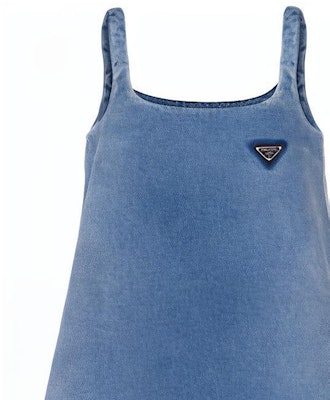 普拉达 FW21 固定标志蓝色牛仔吊带A字连衣裙 GFA122-1ZAB-F0008-S-212 Details for 普拉达 FW21 固定标志蓝色牛仔吊带A字连衣裙 GFA122-1ZAB-F0008-S-212