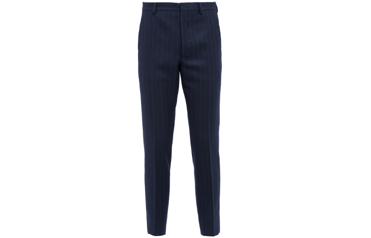 PRADA FW21 Striped Wool Relaxed Fit Trousers in Navy. UP0147-1ZCX-F0008-S-212