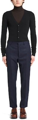 PRADA FW21 Striped Wool Relaxed Fit Trousers in Navy. UP0147-1ZCX-F0008-S-212 Lookbook PRADA FW21 Striped Wool Relaxed Fit Trousers in Navy. UP0147-1ZCX-F0008-S-212