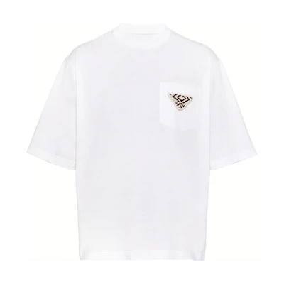 PRADA FW21 Triangle Logo Cotton Crewneck T-Shirt White UJN761-1ZLB-F0009-S-212