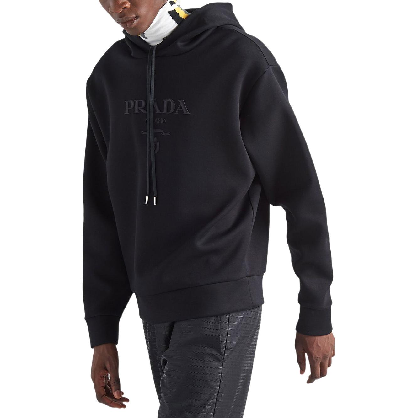 Purchase PRADA FW22 Hoodie Hitam Oversized dengan Logo Bersulam dan Tali Serut. UJL34AS22211B3-F0806