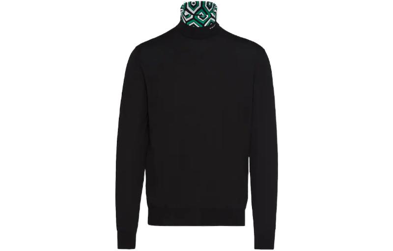 PRADA FW22  Black Geometric Print Turtleneck Wool Sweater. UMR534-11QV-F0002-S-222