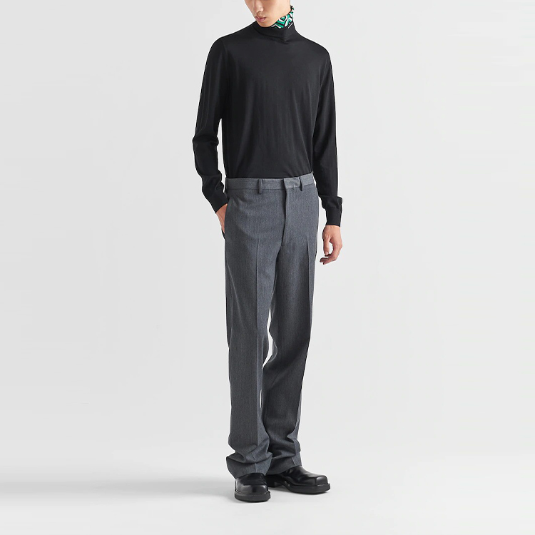 Lookbook PRADA FW22 黑色幾何圖案高領羊毛毛衣 UMR534-11QV-F0002-S-222