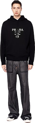 PRADA FW22 Black Knit Hoodie with Letter Logo Design. UMB316-1YMW-F0002-S-221 Shop PRADA FW22 Black Knit Hoodie with Letter Logo Design. UMB316-1YMW-F0002-S-221