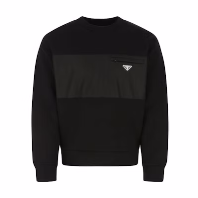 PRADA FW22 Black Logo Crewneck Long Sleeve Sweatshirt. UJL096-11JE-F0806-S-222