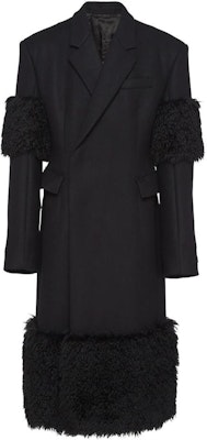 PRADA FW22 Black Long Loose-Fit Coat with Terry Trim and Single Button. UC474E-180-F0002-S-222 Buy PRADA FW22 Black Long Loose-Fit Coat with Terry Trim and Single Button. UC474E-180-F0002-S-222