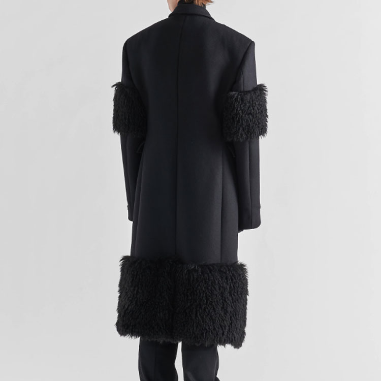 Shop PRADA FW22  Black Long Loose-Fit Coat with Terry Trim and Single Button. UC474E-180-F0002-S-222