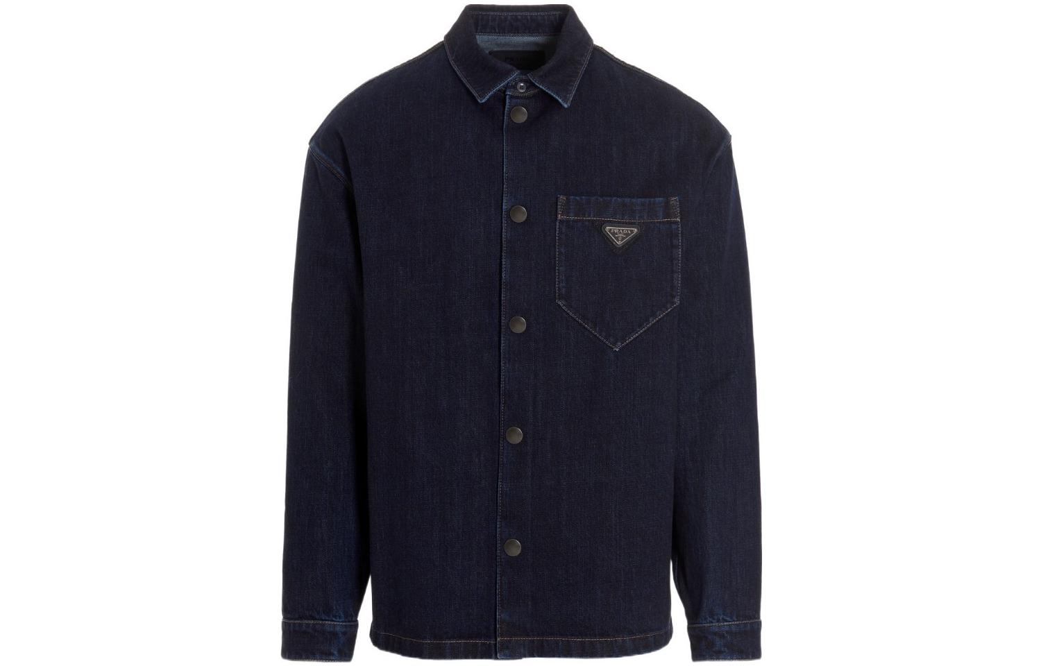 PRADA FW22  Black Loose-Fit Sun Protection Denim Shirt. GEC066109J-F0008