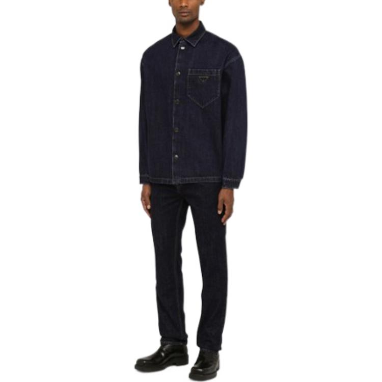 Shop 프라다 FW22 블랙 루즈핏 선프로텍션 데님 셔츠. GEC066109J-F0008