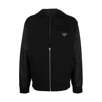PRADA FW22 Black Patchwork Zip-Up Hooded Jacket. UJL35A-116G-F0806-S-222