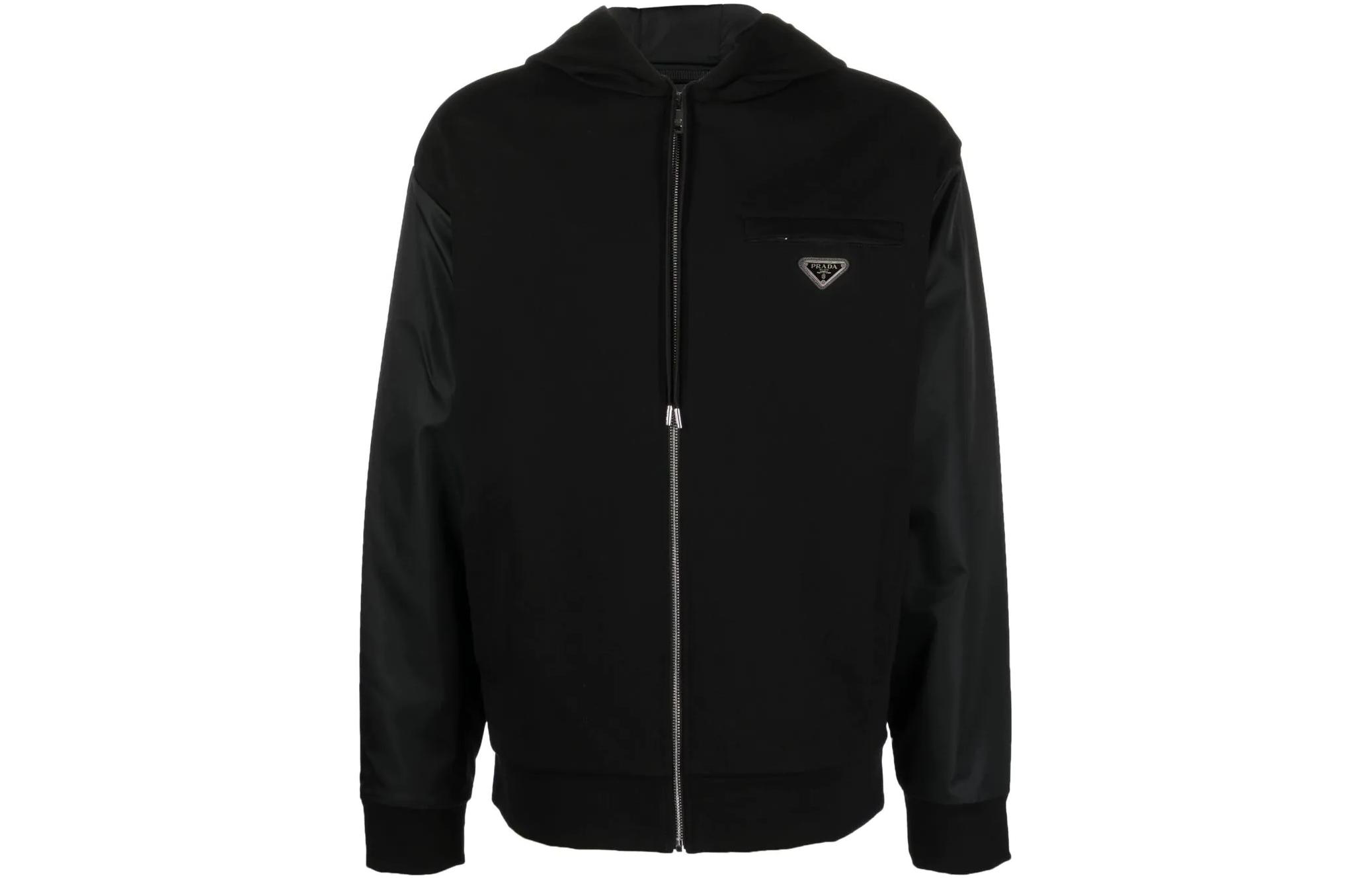 Order PRADA FW22  Black Patchwork Zip-Up Hooded Jacket. UJL35A-116G-F0806-S-222