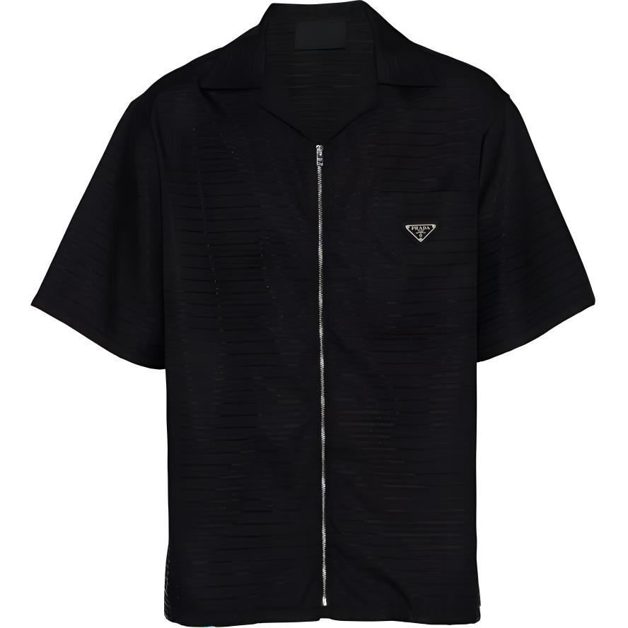 Order 프라다 FW22 블랙 반팔 지퍼 셔츠 칼라 디자인 SC620S22211FCF0002