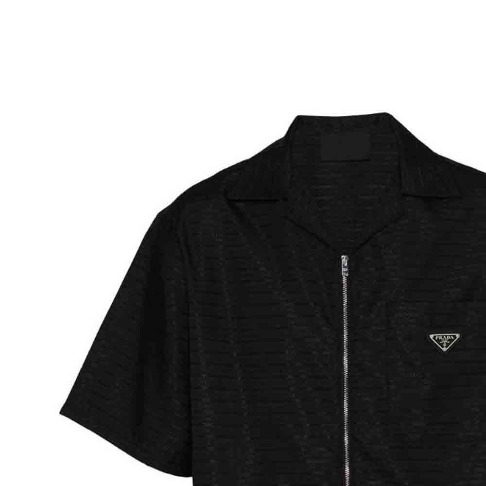 Purchase 프라다 FW22 블랙 반팔 지퍼 셔츠 칼라 디자인 SC620S22211FCF0002