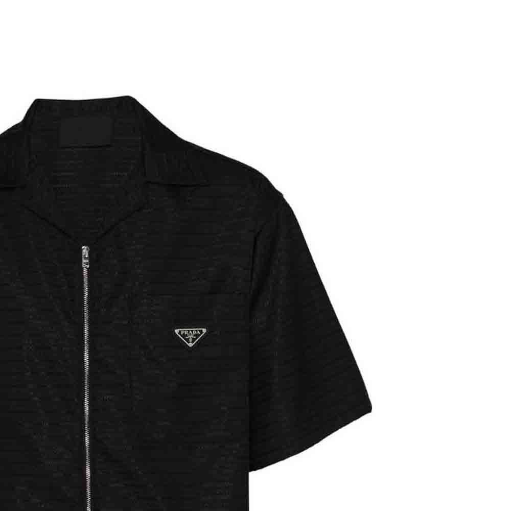 Sizing 프라다 FW22 블랙 반팔 지퍼 셔츠 칼라 디자인 SC620S22211FCF0002