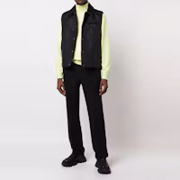 Lookbook PRADA FW22 Black Single-Breasted Sleeveless Vest with Logo Details. SGC058-11FC-F0002-S-221