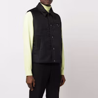 Purchase PRADA FW22 Black Single-Breasted Sleeveless Vest with Logo Details. SGC058-11FC-F0002-S-221