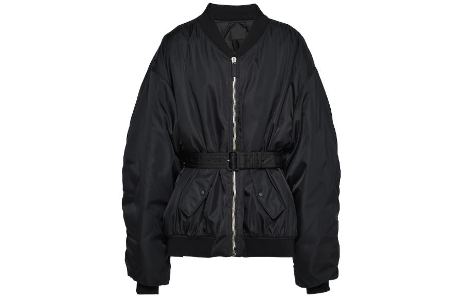 Order PRADA FW22  Black Solid Color Belted Casual Long-Sleeve Jacket SGX093-1WQ8-F0002-S-222