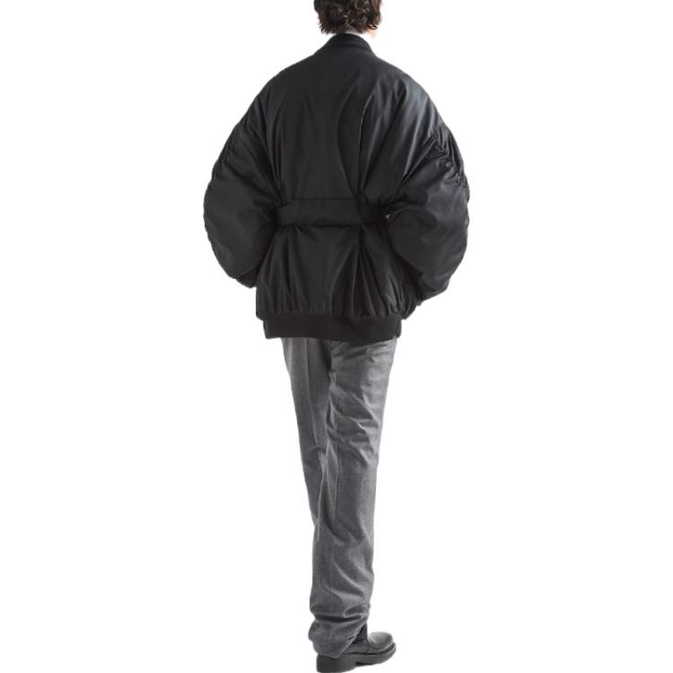 Shop PRADA FW22  Black Solid Color Belted Casual Long-Sleeve Jacket SGX093-1WQ8-F0002-S-222