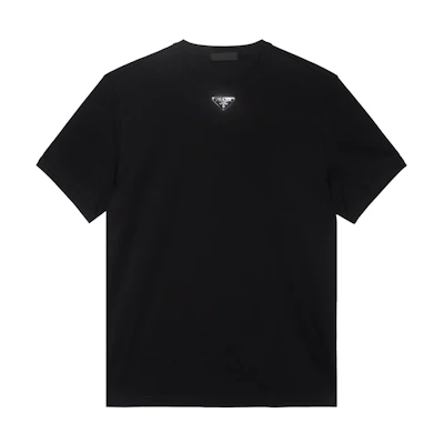 PRADA FW22 Black Solid Color Logo Crewneck Short Sleeve T-Shirt UJN824-11ZM-F0002-S-222