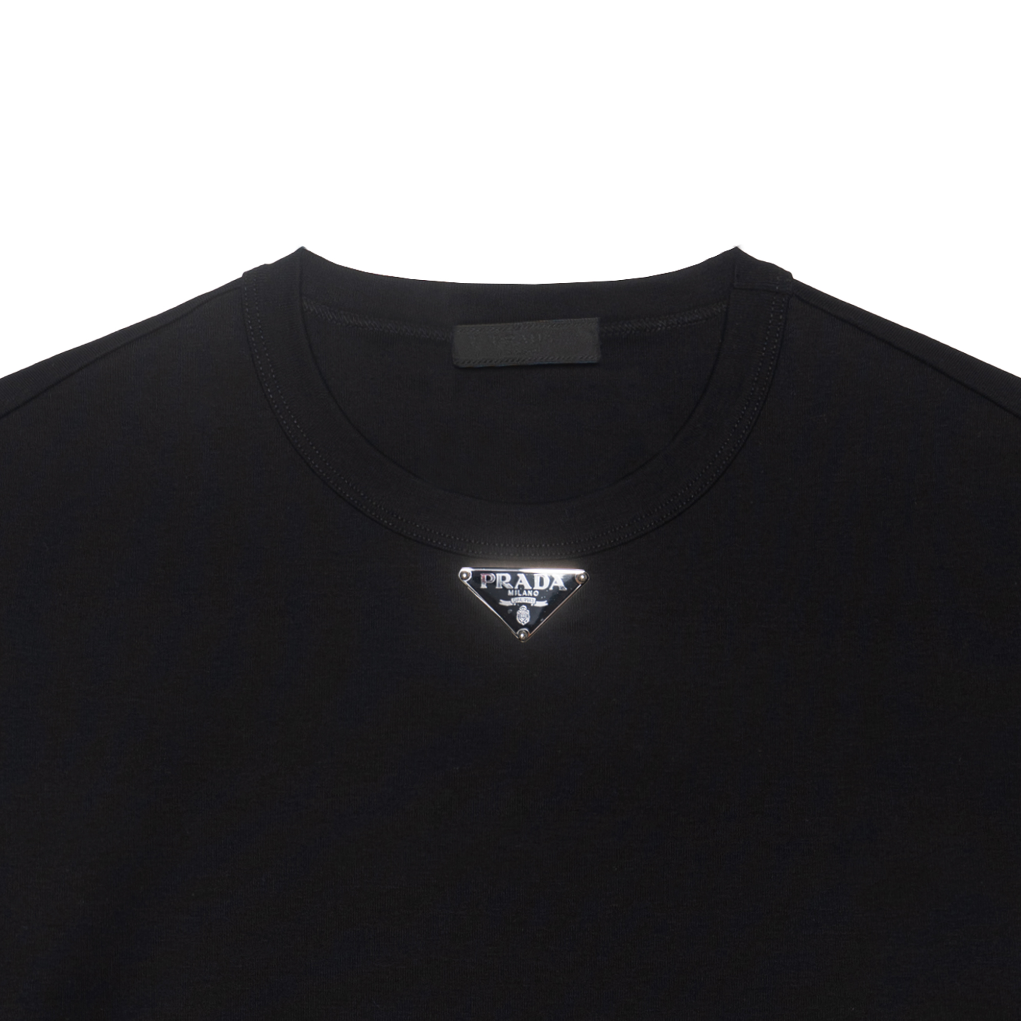 Sizing PRADA FW22 Baju-T Hitam Logo Lengan Pendek Crewneck UJN824-11ZM-F0002-S-222