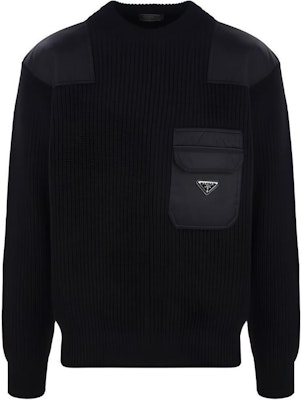 PRADA FW22 Sweater Rajutan Wol Hitam dengan Desain Logo Saku. UMB392S22211AP-F0002 Buy PRADA FW22 Sweater Rajutan Wol Hitam dengan Desain Logo Saku. UMB392S22211AP-F0002