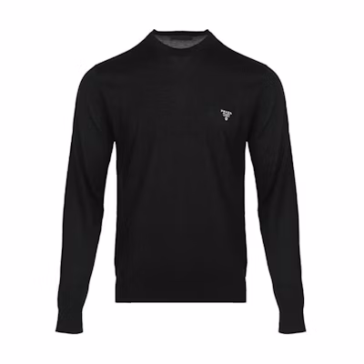 PRADA FW22 Black Wool Sweater with Embroidered Logo. UM-B264-1ZLEF-0-002