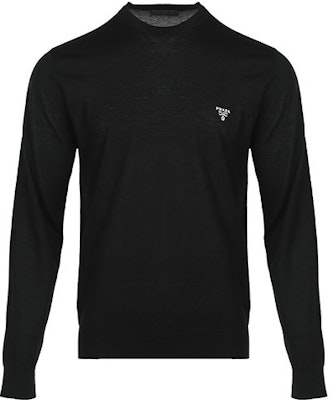 PRADA FW22 Sweater Wol Hitam dengan Logo Bordir. UM-B264-1ZLEF-0-002 Order PRADA FW22 Sweater Wol Hitam dengan Logo Bordir. UM-B264-1ZLEF-0-002