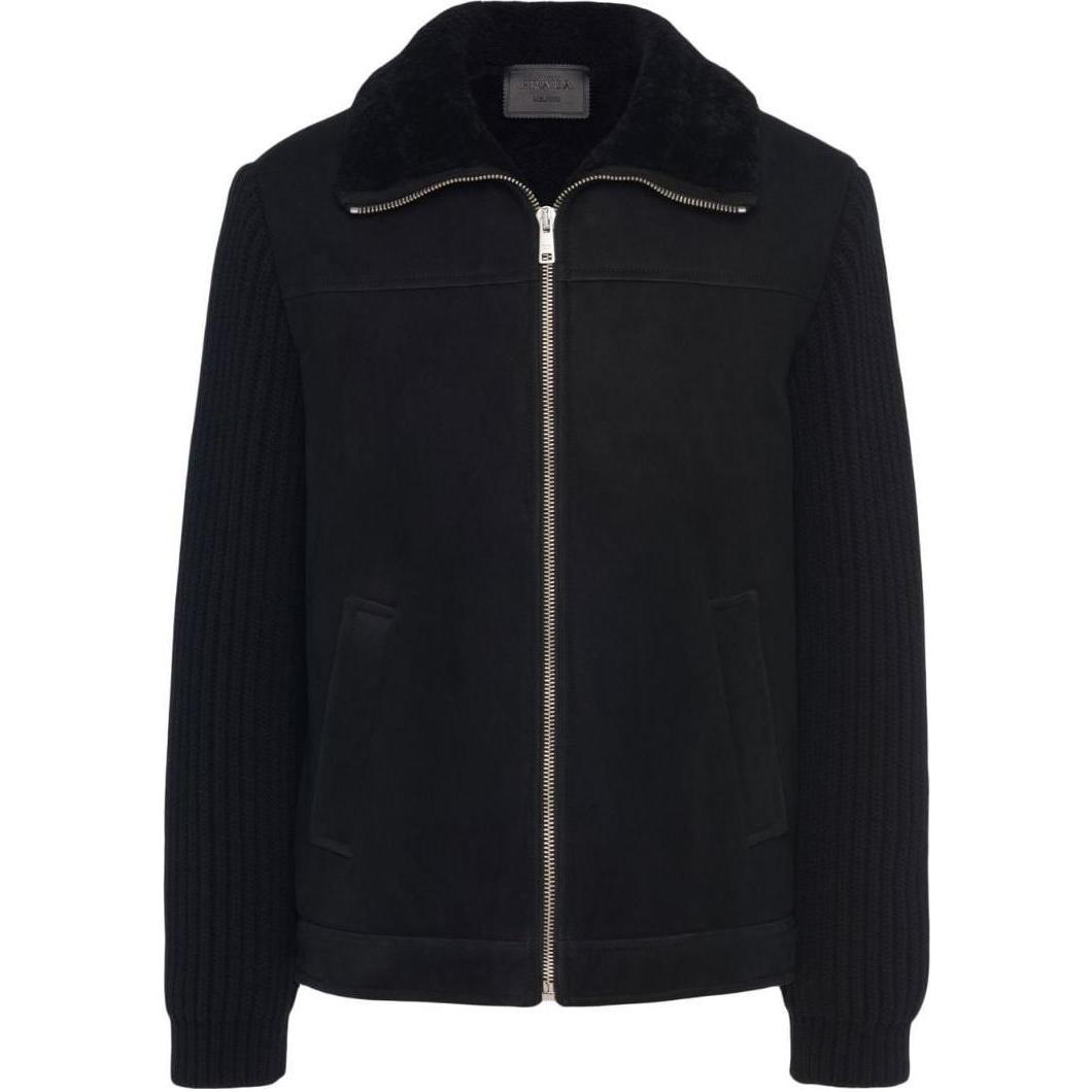 PRADA FW22  Black Zip-Up Long Sleeve Jacket with Plain Collar UPW435S222JHY-F0806