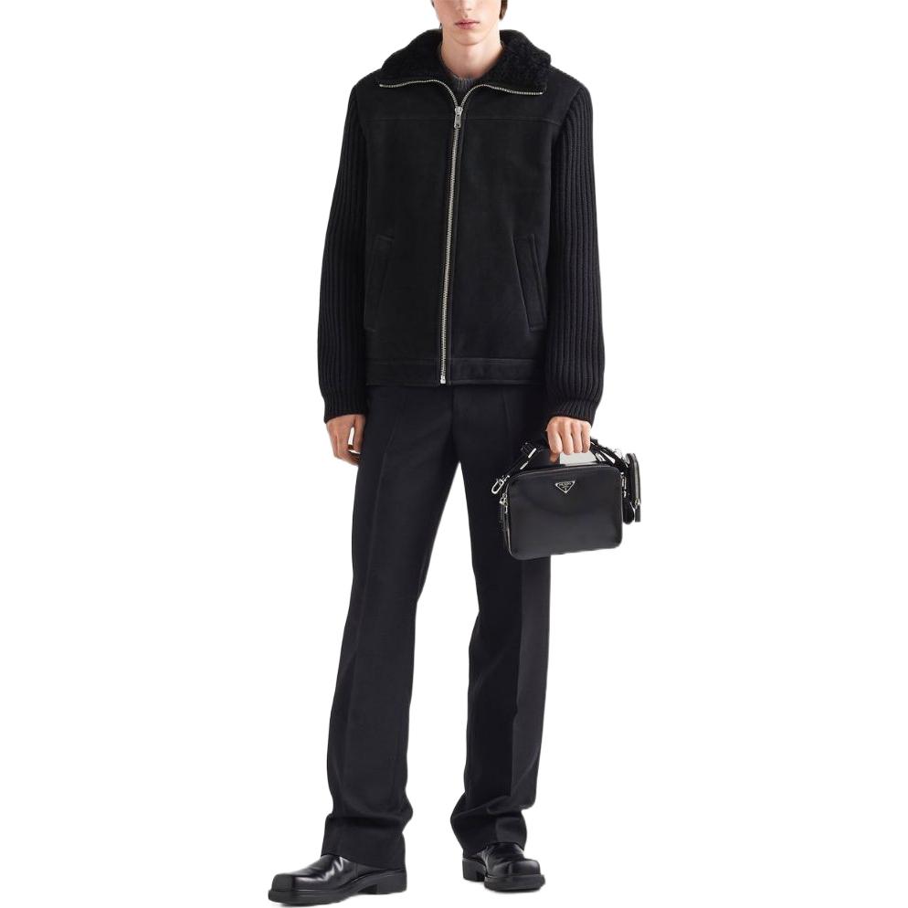 Lookbook 프라다 FW22 블랙 지퍼 업 롱 슬리브 재킷 플레인 칼라 UPW435S222JHY-F0806