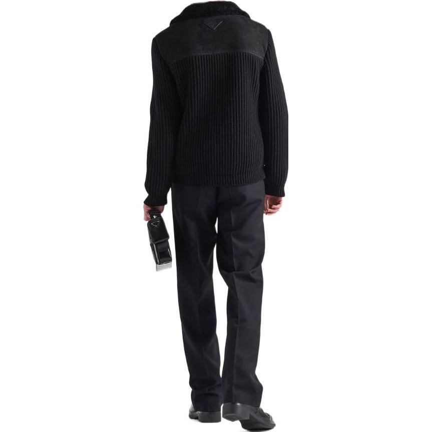 Shop 프라다 FW22 블랙 지퍼 업 롱 슬리브 재킷 플레인 칼라 UPW435S222JHY-F0806