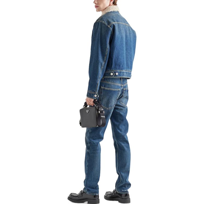 Shop 프라다 FW22 블루 데님 로고 칼라 긴팔 재킷. GEB218-10UJ-F0008-S-212