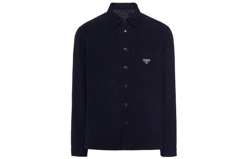 PRADA FW22  Blue Long Sleeve Pocket Shirt with Logo Patch. SC554M-1JHC-F0SVF-S-221