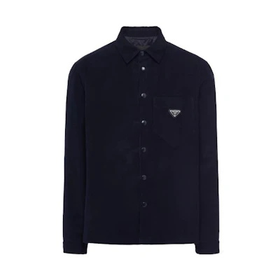 PRADA FW22 Blue Long Sleeve Pocket Shirt with Logo Patch. SC554M-1JHC-F0SVF-S-221