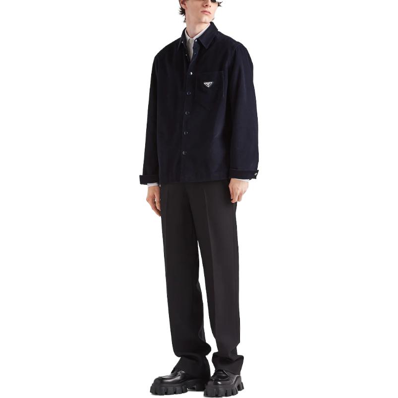 Purchase PRADA FW22 藍色長袖口袋襯衫附標誌貼章。 SC554M-1JHC-F0SVF-S-221