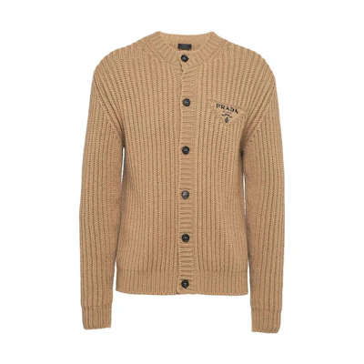 PRADA FW22 Brown Knit Sweater with Embroidered Logo on Chest. UMG165-11GC-F0040-S-222