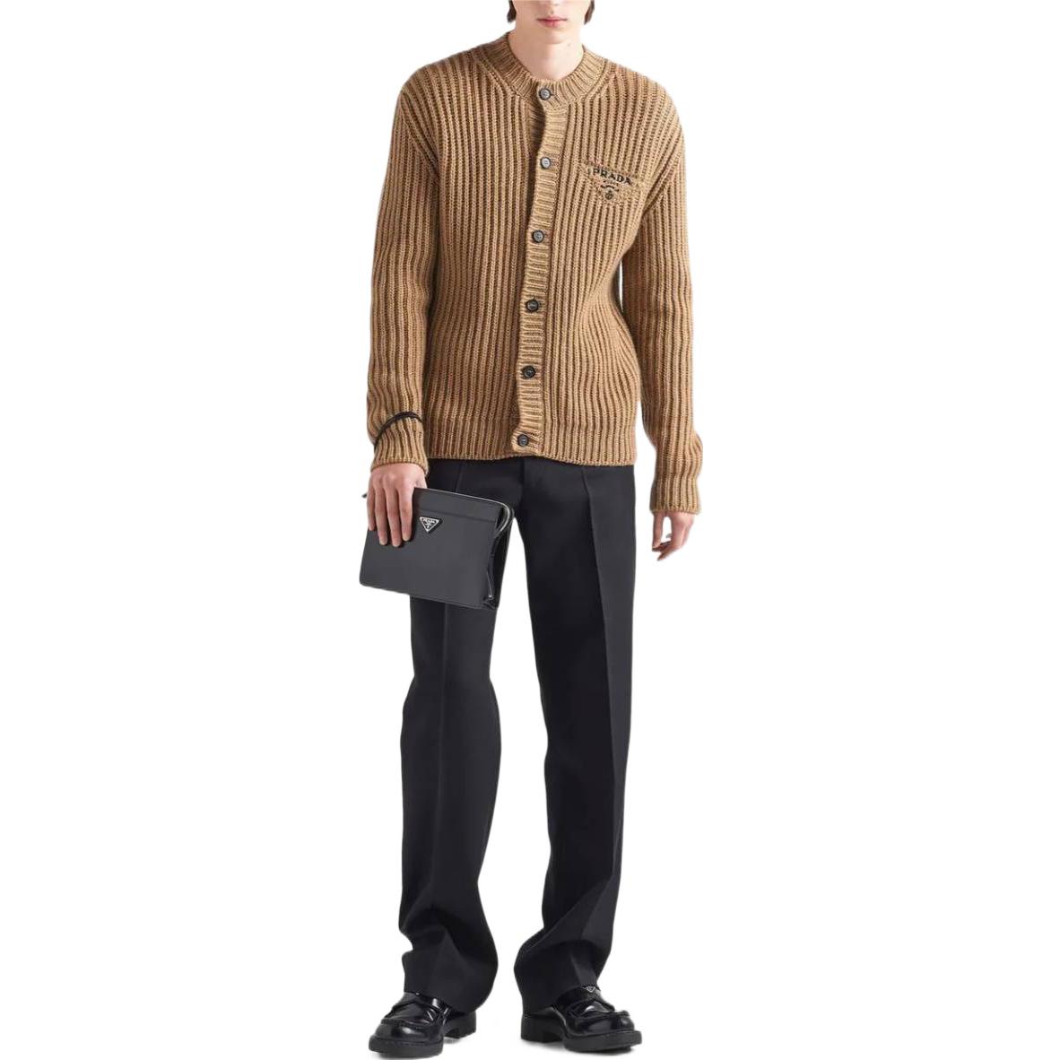 Lookbook PRADA FW22  Brown Knit Sweater with Embroidered Logo on Chest. UMG165-11GC-F0040-S-222